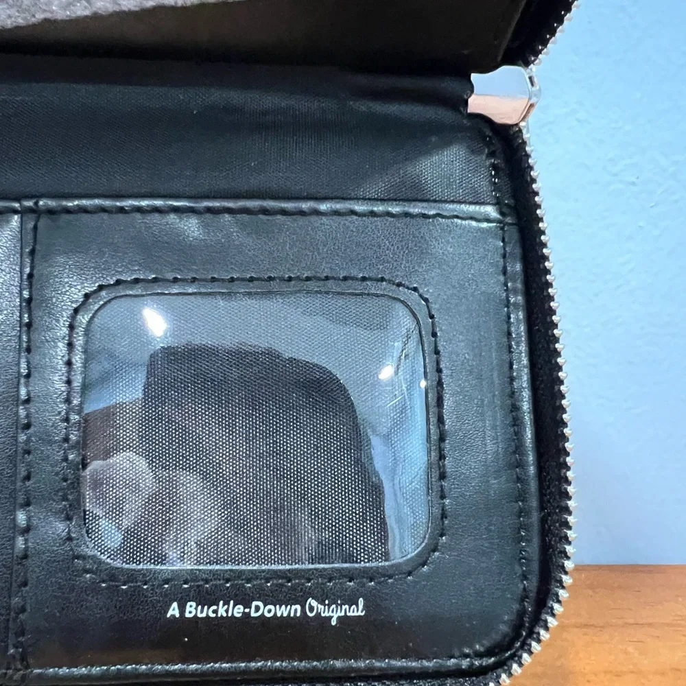 BUCKLE DOWN NWT Disney Long Zip Around Black D Logo Wallet Small Smudge In Photo